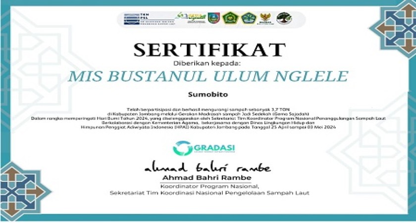 MIS BUSTANUL ULUM NGLELE MEMPEROLEH PENGHARGAAN ATAS PARTISIPASINYA DALAM KEGIATAN